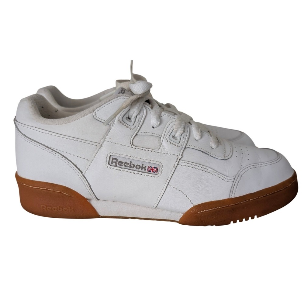 Reebok Workout Plus Gum Sole Sneaker White Leather Low Top Men 6 Women 7.5 Retro